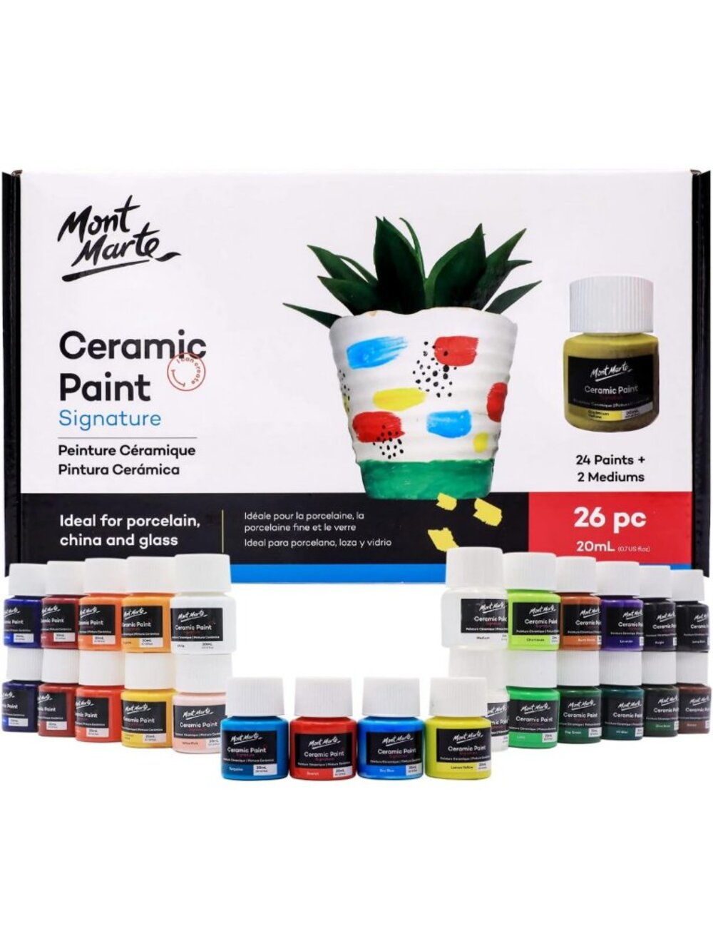 Vibrant Multicolor Ceramic Paint Set - 26 x 20ml for Porcelain, Glass & Acrylic